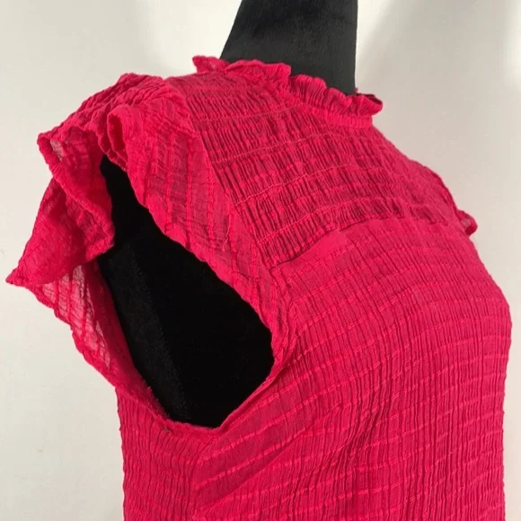 Cece women’s Hot Pink,Red,Ruffle flutter shirt, sleeveless,Mock neck, Size Large - Picture 4 of 12